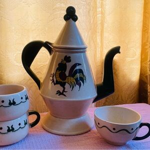 Vintage Poppytrail Merlot coffee pot with mugs